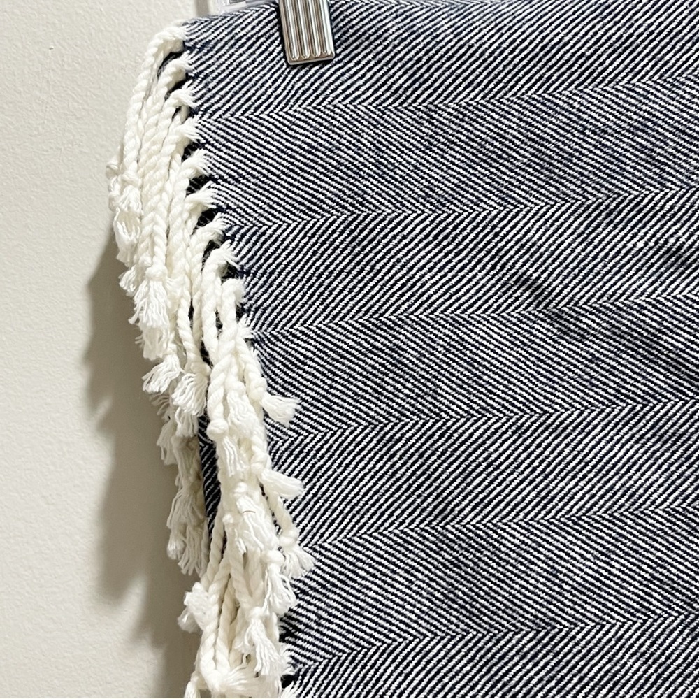 ALASHAN Blue Herringbone Navy Blue Fringed Blanket 54” X 62” - Picture 4 of 8